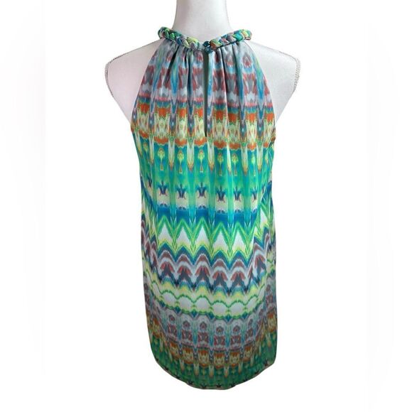 J.B.S. Petites Pull On Dress Multi Colored Size 8P Braided Neckline Detail - Picture 5 of 12